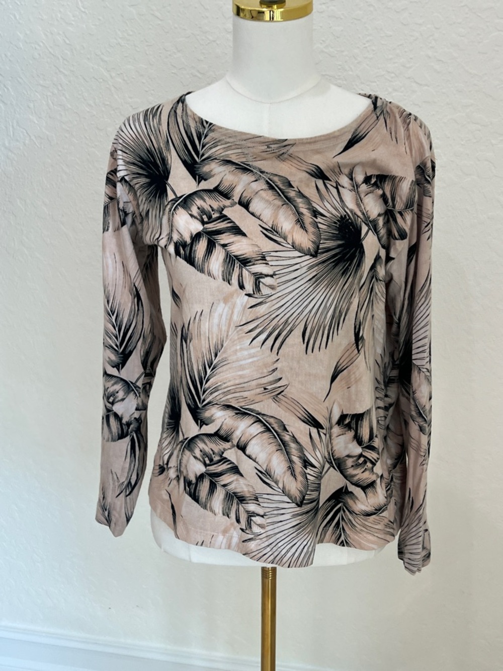 Tommy Bahama Beige Long Sleeve Palm-Print Top